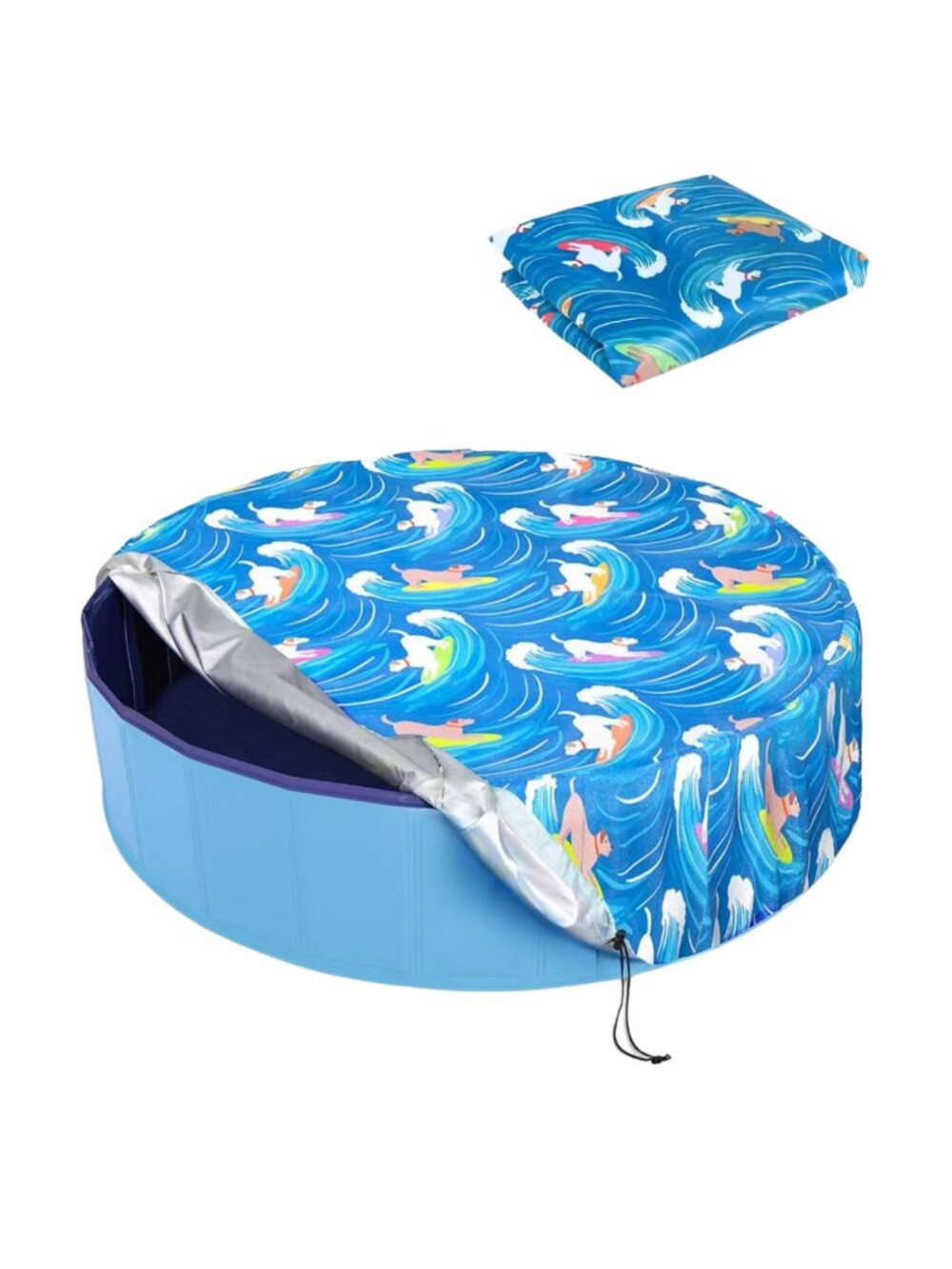 NIP Ladadee Blue Surfing Dogs 32" Round Foldable Pet Dog Kiddie Pool Cover 32"